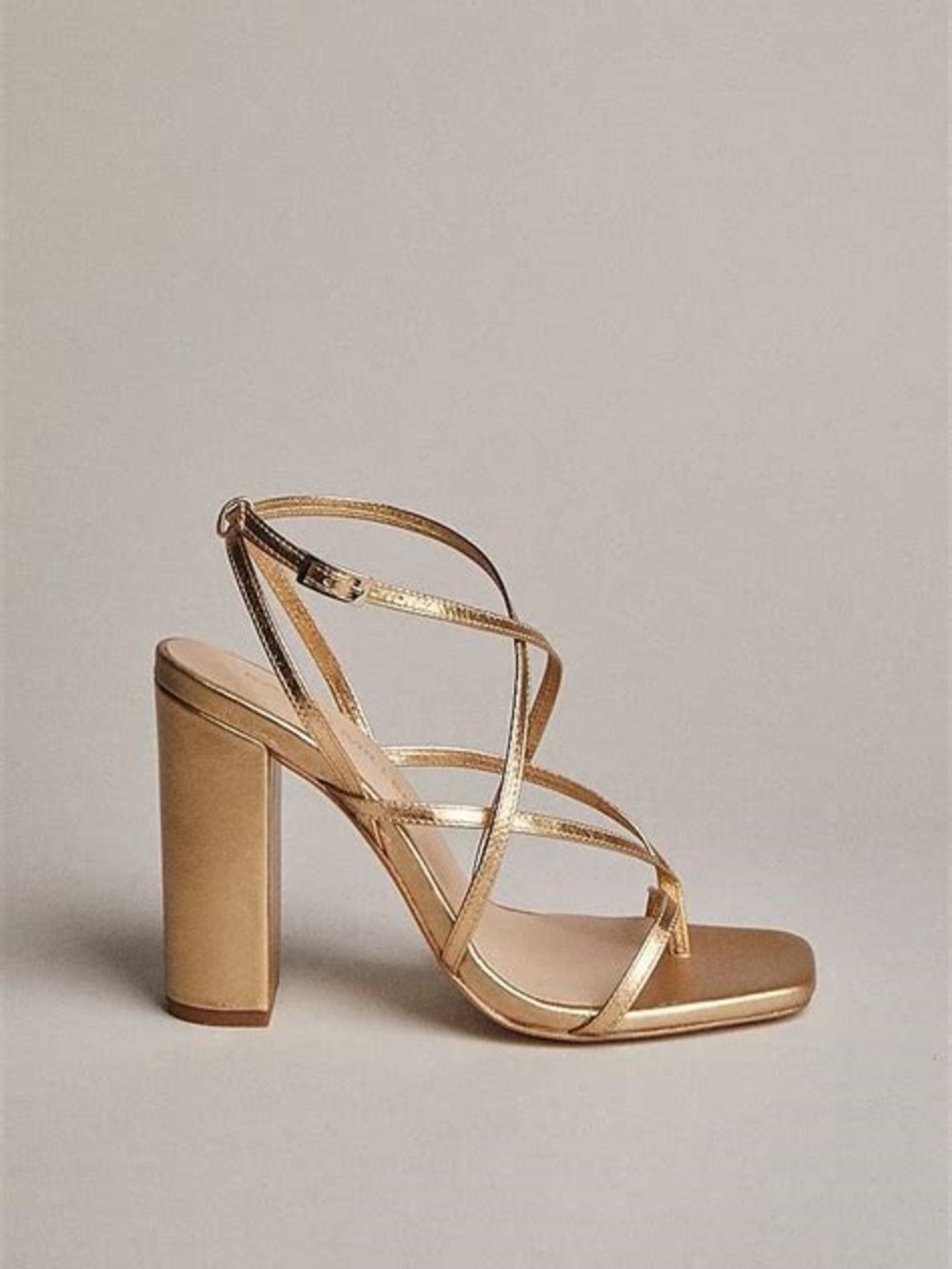 Karen Millen Metallic Gold Strappy Block Heel Sandals Size 9 Worn Once